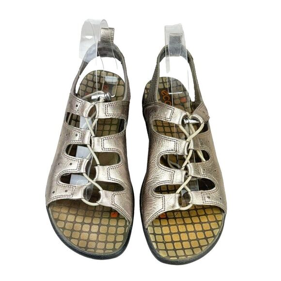 Ecco Sandals WMN EU 41 US 10/10.5 Pewter Jab Toggle Open Toe Perforated Metallic - Picture 5 of 13